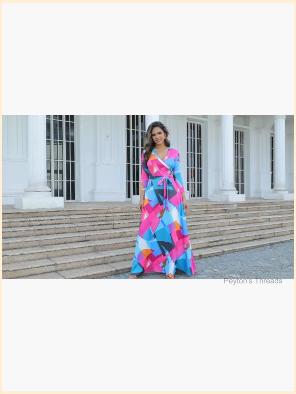 Plus Size Maxi Wrap Dress V-Neck 3/4 Sleeve with Pockets - Picture 5 of 5